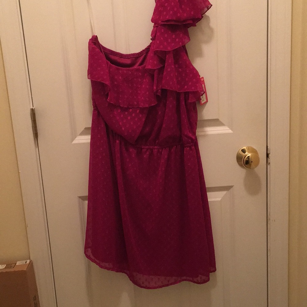 One Shoulder Pink Polka Dot Dress
